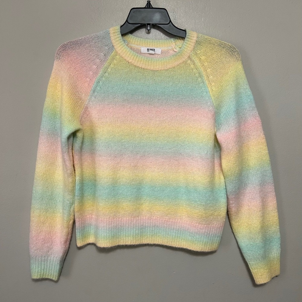 BB Dakota Steve Madden Sweater Women S Pastel Rainbow Stripe Fuzzy Ombre Kidcore